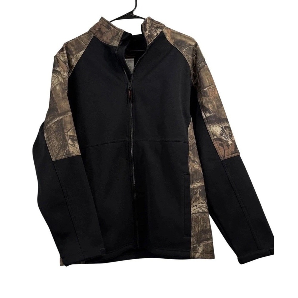 Yukon Gear Mens Full Zip Softshell Jacket Black Camo Hunting Outdoor Size M